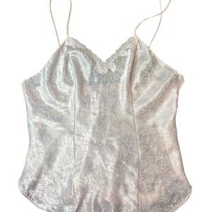 Light Pink Satin Floral Lace Trim Cami Top Fits Medium